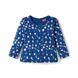 Babyhug 100% Cotton Knit Full Sleeves T-Shirts With Floral & Polka Dot Print Pack of 3 - Pink Peach & Navy Blue