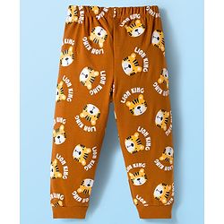 Babyhug Cotton Knit Full Raglan Sleeves Night Suit With Tiger Print - Brown & White
