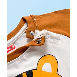 Babyhug Cotton Knit Full Raglan Sleeves Night Suit With Tiger Print - Brown & White