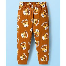 Babyhug Cotton Knit Full Raglan Sleeves Night Suit With Tiger Print - Brown & White