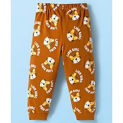 Babyhug Cotton Knit Full Raglan Sleeves Night Suit With Tiger Print - Brown & White