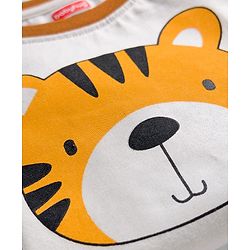 Babyhug Cotton Knit Full Raglan Sleeves Night Suit With Tiger Print - Brown & White