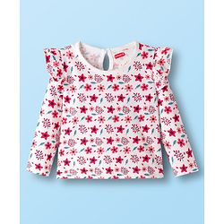 Babyhug 100% Cotton Knit Full Sleeves T-Shirt With Floral Print - White