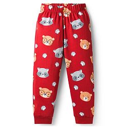 Babyhug Cotton Knit Full Sleeves Night Suit With Animal Print - Maroon