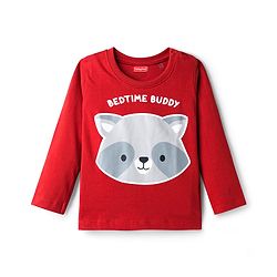 Babyhug Cotton Knit Full Sleeves Night Suit With Animal Print - Maroon