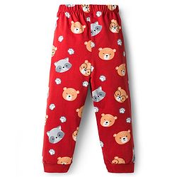 Babyhug Cotton Knit Full Sleeves Night Suit With Animal Print - Maroon