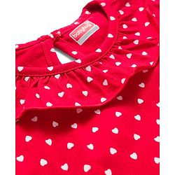 Babyhug 100% Cotton Knit Full Sleeves T-Shirt With Heart Print - Red