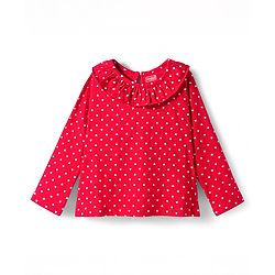 Babyhug 100% Cotton Knit Full Sleeves T-Shirt With Heart Print - Red