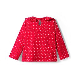 Babyhug 100% Cotton Knit Full Sleeves T-Shirt With Heart Print - Red
