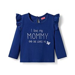 Babyhug 100% Cotton Knit Full Sleeves T-Shirts with Sweet Little Princess & Frill Detailing Pack of 3 - Pink Plum & Navy Blue