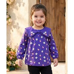 Babyhug 100% Cotton Knit Full Sleeves Top with Floral Print - Purple