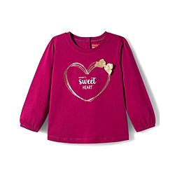 Babyhug 100% Cotton Knit  Full Sleeves T-Shirt with Mommy's Sweetheart Text Print with Bow Applique - Red