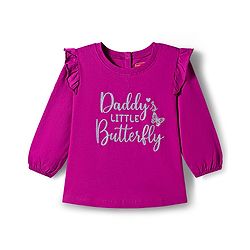 Babyhug 100% Cotton Knit Full Sleeves T-Shirt with Daddys Little Butterfly Text Print - Fuchsia