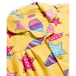 Babyhug Cotton Knit Full Sleeves Co-ords Night Suit With Star Print - Yellow