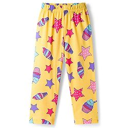 Babyhug Cotton Knit Full Sleeves Co-ords Night Suit With Star Print - Yellow