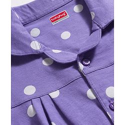 Babyhug Cotton Knit Full Sleeves Co-ords Front Open Night Suit with Polka Dot Print - Lilac