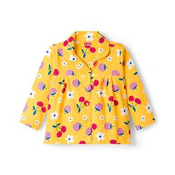 Babyhug Cotton Knit Full Sleeves Co-ords Night Suit With Floral Print - Yellow