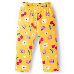 Babyhug Cotton Knit Full Sleeves Co-ords Night Suit With Floral Print - Yellow
