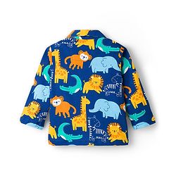 Babyhug Cotton Knit Full Sleeves Co-ords Night Suit With Animal Print - Navy Blue
