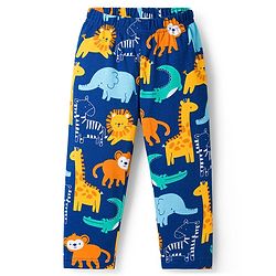 Babyhug Cotton Knit Full Sleeves Co-ords Night Suit With Animal Print - Navy Blue