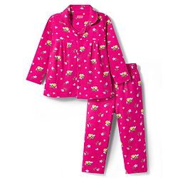 Babyhug Cotton Knit Full Sleeves Co-ord Night Suit With Honeybee & Floral Print - Dark Pink