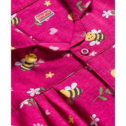 Babyhug Cotton Knit Full Sleeves Co-ord Night Suit With Honeybee & Floral Print - Dark Pink