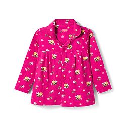 Babyhug Cotton Knit Full Sleeves Co-ord Night Suit With Honeybee & Floral Print - Dark Pink