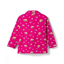Babyhug Cotton Knit Full Sleeves Co-ord Night Suit With Honeybee & Floral Print - Dark Pink