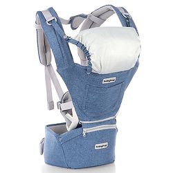 Babyhug Harmony 9-in-1 Ergonomic Baby Carrier with Hip Seat - Denim| Breathable Mesh Fabric| Detachable Hood| Soft Padded Straps| Storage Pocket| 9 carrying positions for babies up to 15 kg| 3 months+