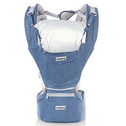 Babyhug Harmony 9-in-1 Ergonomic Baby Carrier with Hip Seat - Denim| Breathable Mesh Fabric| Detachable Hood| Soft Padded Straps| Storage Pocket| 9 carrying positions for babies up to 15 kg| 3 months+