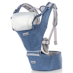 Babyhug Harmony 9-in-1 Ergonomic Baby Carrier with Hip Seat - Denim| Breathable Mesh Fabric| Detachable Hood| Soft Padded Straps| Storage Pocket| 9 carrying positions for babies up to 15 kg| 3 months+