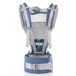 Babyhug Harmony 9-in-1 Ergonomic Baby Carrier with Hip Seat - Denim| Breathable Mesh Fabric| Detachable Hood| Soft Padded Straps| Storage Pocket| 9 carrying positions for babies up to 15 kg| 3 months+