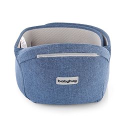 Babyhug Harmony 9-in-1 Ergonomic Baby Carrier with Hip Seat - Denim| Breathable Mesh Fabric| Detachable Hood| Soft Padded Straps| Storage Pocket| 9 carrying positions for babies up to 15 kg| 3 months+