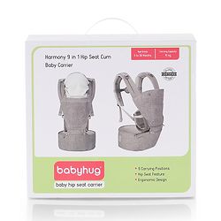 Babyhug Harmony 9-in-1 Ergonomic Baby Carrier with Hip Seat - Denim| Breathable Mesh Fabric| Detachable Hood| Soft Padded Straps| Storage Pocket| 9 carrying positions for babies up to 15 kg| 3 months+