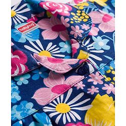 Babyhug Cotton Knit Full Sleeves Co-ords Night Suit With Floral Print - Navy Blue