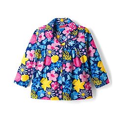 Babyhug Cotton Knit Full Sleeves Co-ords Night Suit With Floral Print - Navy Blue
