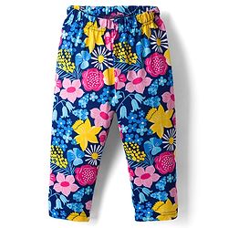 Babyhug Cotton Knit Full Sleeves Co-ords Night Suit With Floral Print - Navy Blue