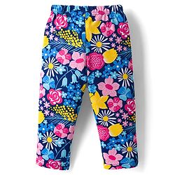 Babyhug Cotton Knit Full Sleeves Co-ords Night Suit With Floral Print - Navy Blue