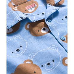 Babyhug Cotton Knit Full Sleeves Co-ords Night Suit With Animal Print - Blue