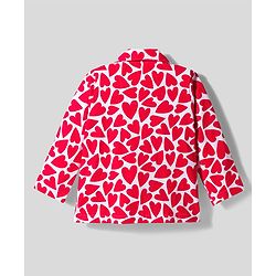 Babyhug 100% Cotton Knit Full Sleeves Co-ords Night Suit With Heart Print - Red & White
