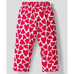 Babyhug 100% Cotton Knit Full Sleeves Co-ords Night Suit With Heart Print - Red & White