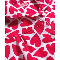 Babyhug 100% Cotton Knit Full Sleeves Co-ords Night Suit With Heart Print - Red & White