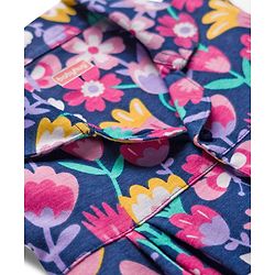 Babyhug Cotton Knit Full Sleeves Co-ord Night Suit With Floral Print - Navy Blue