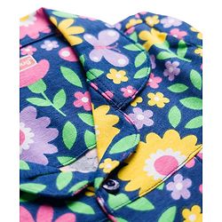 Babyhug Cotton Knit Full Sleeves Co-ord Night Suit With Floral Print - Navy Blue