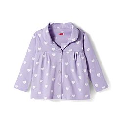 Babyhug Cotton Knit Full Sleeves Co-ords Night Suit With Heart Print - Purple