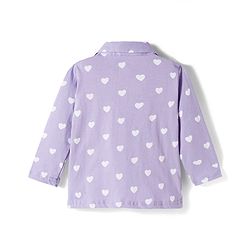 Babyhug Cotton Knit Full Sleeves Co-ords Night Suit With Heart Print - Purple