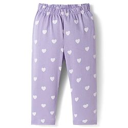 Babyhug Cotton Knit Full Sleeves Co-ords Night Suit With Heart Print - Purple