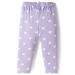 Babyhug Cotton Knit Full Sleeves Co-ords Night Suit With Heart Print - Purple