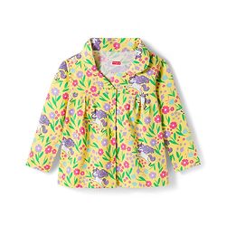 Babyhug Cotton Knit Full Sleeves Co-ords Night Suit With Floral Print - Yellow