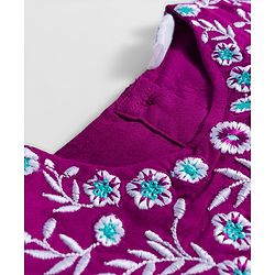 Babyhug Cotton Woven Half Cap Sleeves Layered Frock with Floral Embroidery - Wine